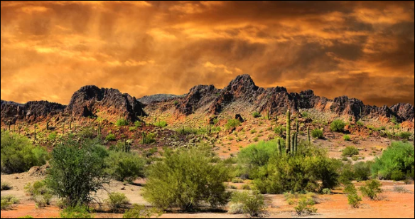 Albuquerque, New Mexico desert landscape with rocky mountains and dramatic sky