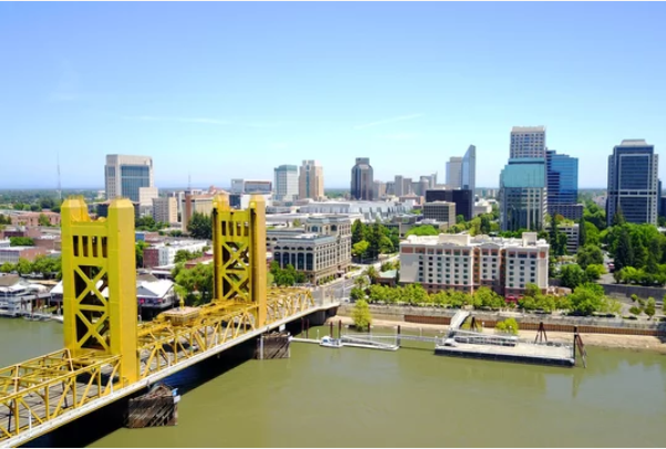 Sacramento, California downtown skyline with the Tower Bridge and Sacramento River