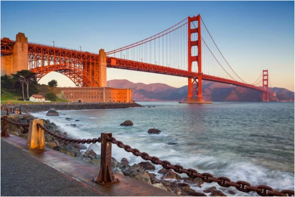 San Francisco Golden Gate Bridge with Fort Point and the Marin Headlands in the background